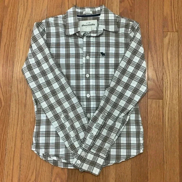 Boys Abercrombie Muscle Fit Long Sleeve Button Up Plaid Shirt Size Large EUC - Picture 1 of 9